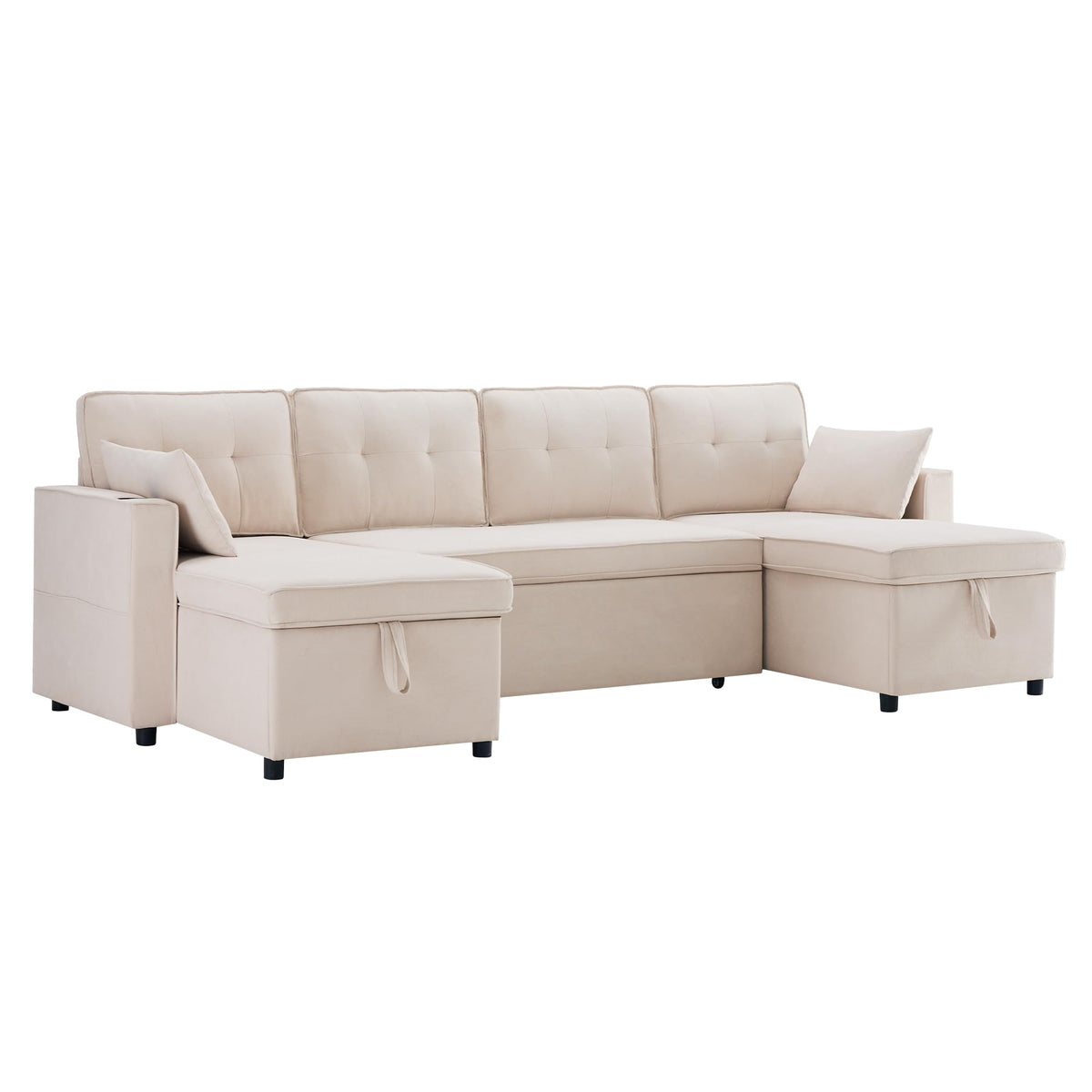 Sapgaks Sofá Seccional en U Moderno,Sofá 4 plazas,Mueble Acolchado de diseño Moderno,Tela de Chenilla (Beige)
