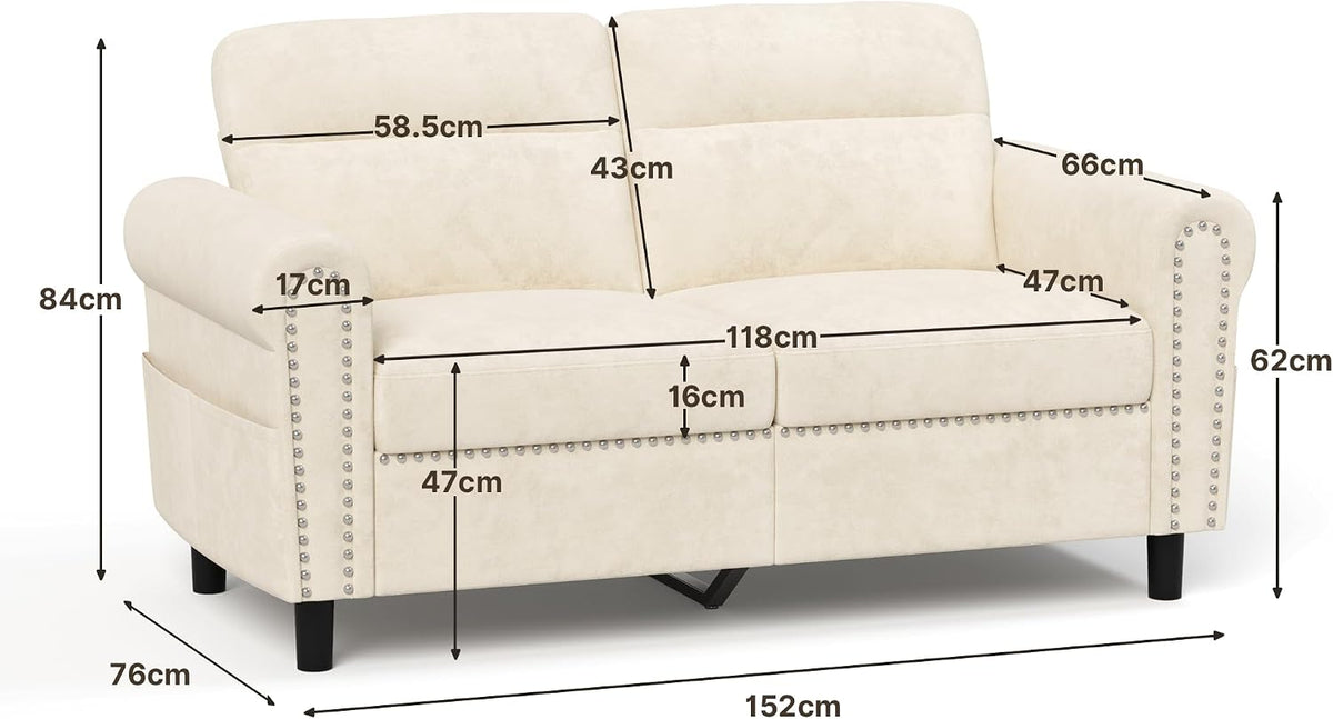 Sofá 2 Plazas,Loveseat con Bolsillo Lateral Beige