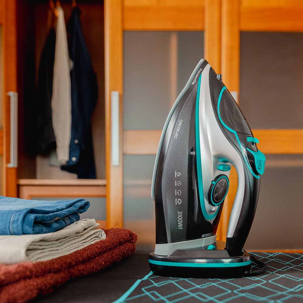 Cecotec Plancha de la Ropa Horizontal Vapor IronHero 3200 Vital. 3200W, Golpe de Vapor 270g/min, Vapor Continuo 70g/min, Suela Gran Resistencia con Deslizamiento Perfecto, Antigoteo