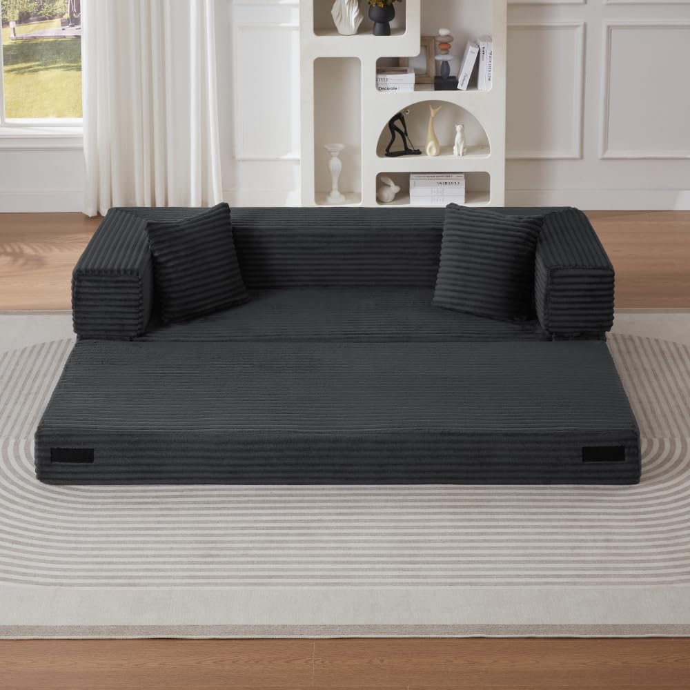 Sapgaks Sofá Convertible, Sofá Cama, Sofá 2 Plazas sin Marco, Sofá Plegable de Compresión, Diseño Cuadrado Clásico, No requiere Montaje (Verde-1)