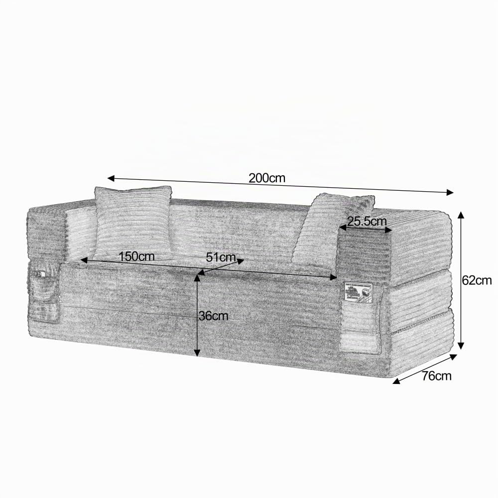 Sapgaks Sofá Convertible, Sofá Cama, Sofá 2 Plazas sin Marco, Sofá Plegable de Compresión, Diseño Cuadrado Clásico, No requiere Montaje (Verde-1)