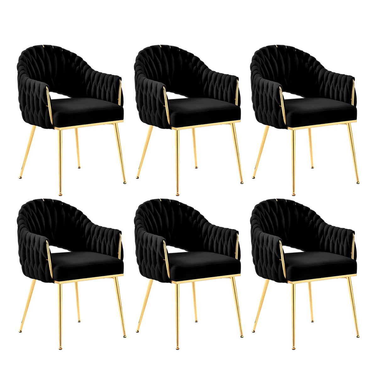 Juego de 4 sillas de comedor de terciopelo, sillones de salón, sillas de comedor con reposabrazos, sillas de cocina con respaldo alto trenzado a mano, silla de tocador con patas doradas