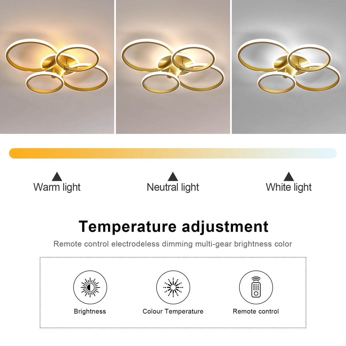 Riserva Plafon Techo LED Regulable 48W, Forma de Corazón, 3000K-6500K, Oro