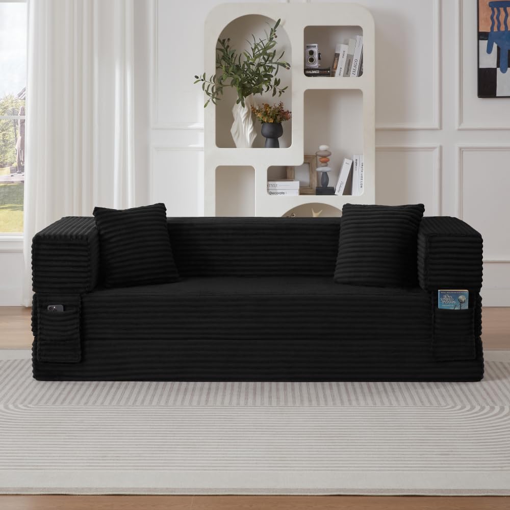 Sapgaks Sofá Convertible, Sofá Cama, Sofá 2 Plazas sin Marco, Sofá Plegable de Compresión, Diseño Cuadrado Clásico, No requiere Montaje (Verde-1)