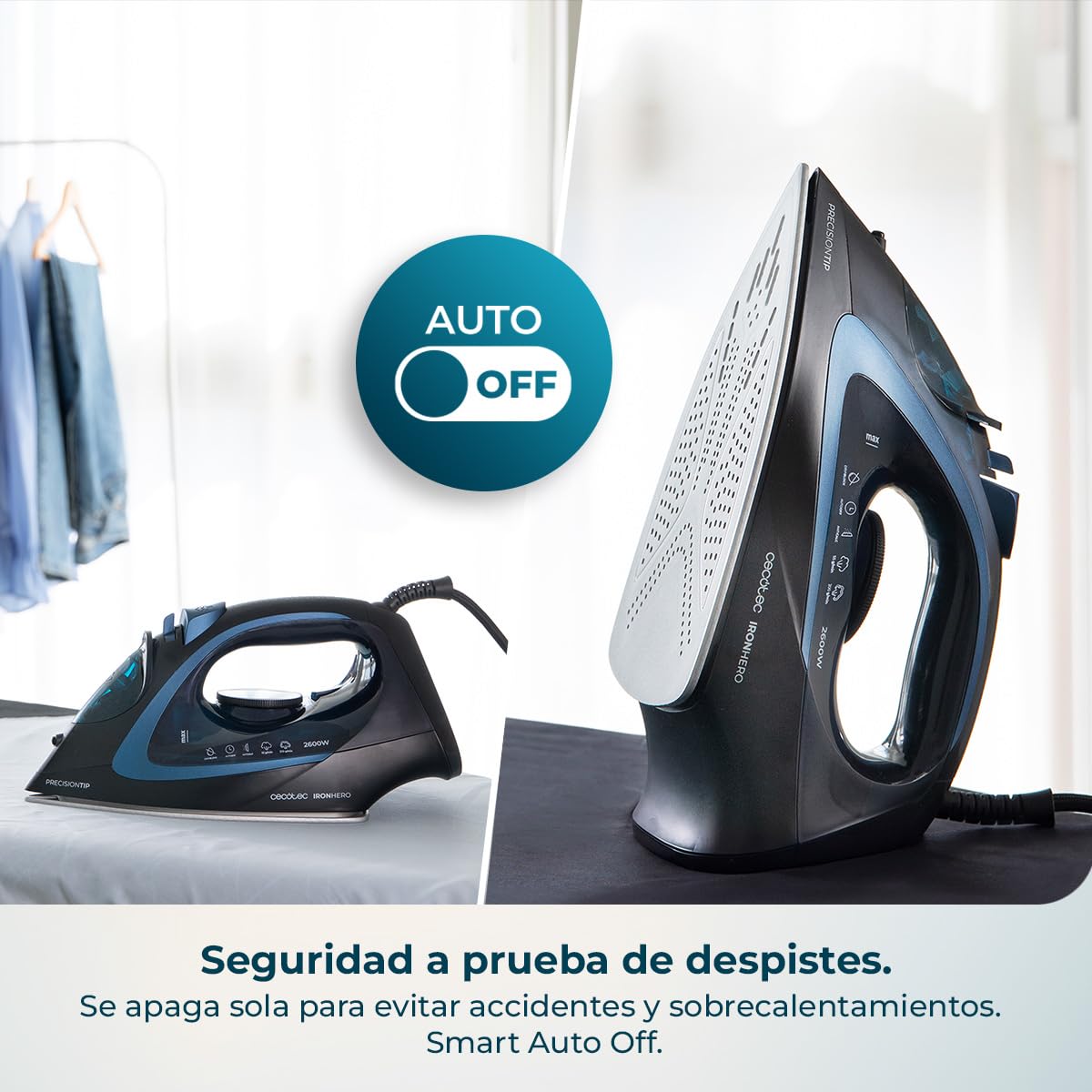 Cecotec Plancha de Ropa IronHero H-3000 Ceramic. Gran Potencia de 3000 W, Calentamiento Rápido, Suela Cerámica XXL, Elimina Arrugas Difíciles, Sistema Antical, Antigoteo y Apagado Automático