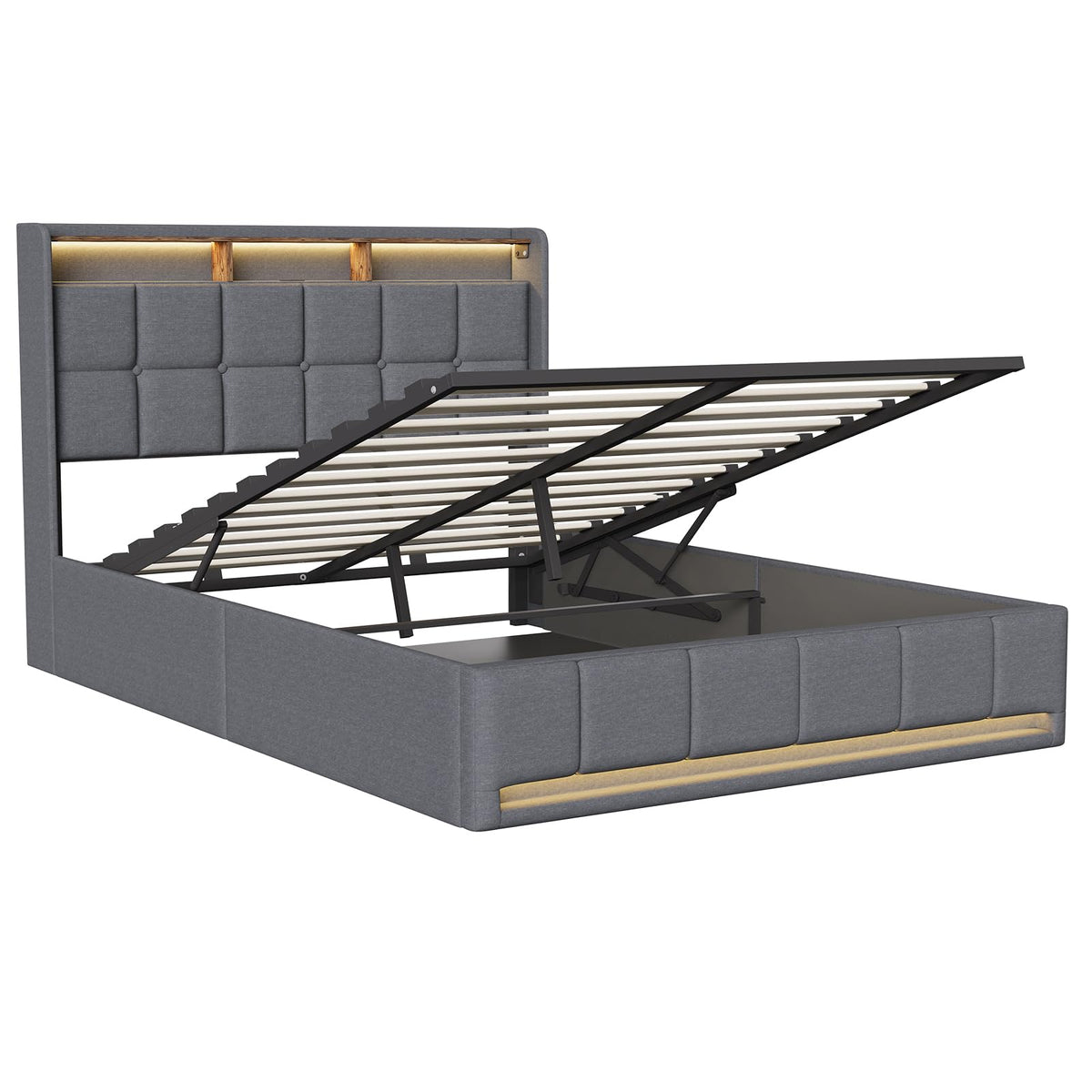 BRILVERDE Cama Tapizada 160x200 con Almacenamiento hidráulico, Cama matrimonial con lámpara de mesita, Cabecero Acolchado y Base de Láminas, Terciopelo (Beige, 160 x 200 cm)