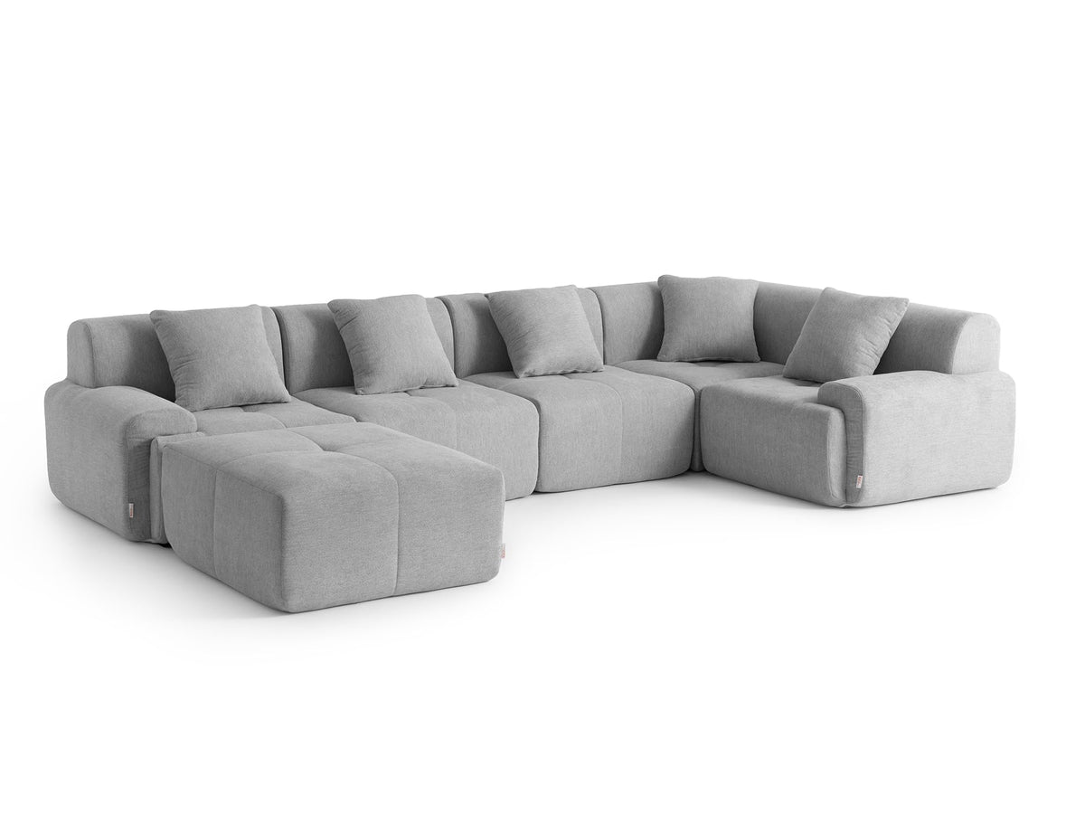 Sofá Modular 3 plazas con Chaise Longue, tapizado en Chenilla, Fundas de Cojines desenfundables (Gris Mineral, 3 plazas con Chaise Longue)
