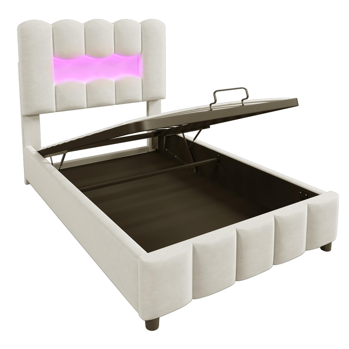 Kebnor Cama tapizada con somier, luz ambiental con mando a distancia, diseño de princesa heredera, material PU, color rosa (sin colchón) (140 x 200 cm)