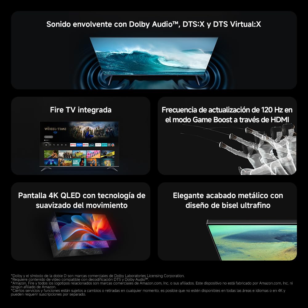XIAOMI TV F Pro 75, 75 Pulgadas (190 cm), 4K UHD QLED, Smart TV, Fire OS8, Control por Voz Alexa, HDR10+, Modo Game Boost 120Hz, MEMC, Compatible con Apple AirPlay