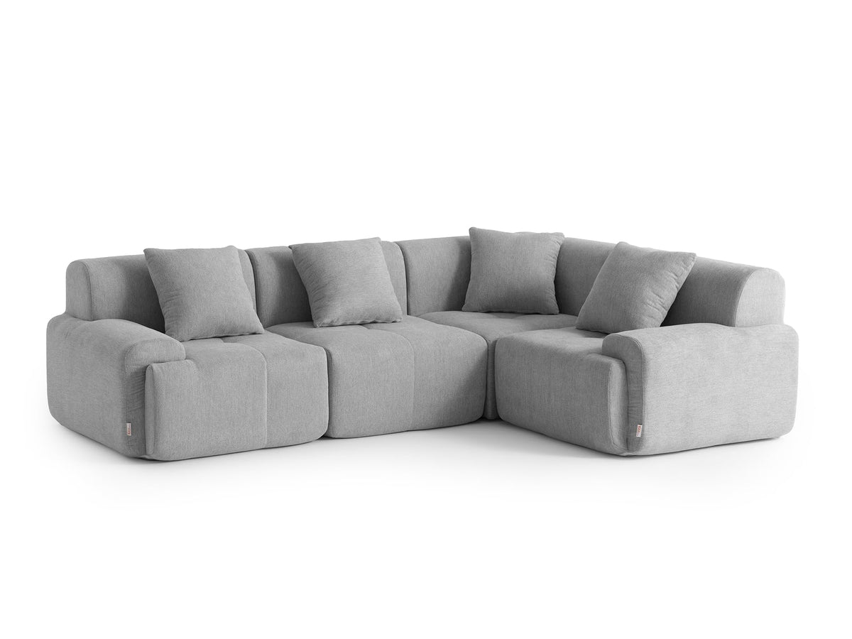 Sofá Modular 3 plazas con Chaise Longue, tapizado en Chenilla, Fundas de Cojines desenfundables (Gris Mineral, 3 plazas con Chaise Longue)