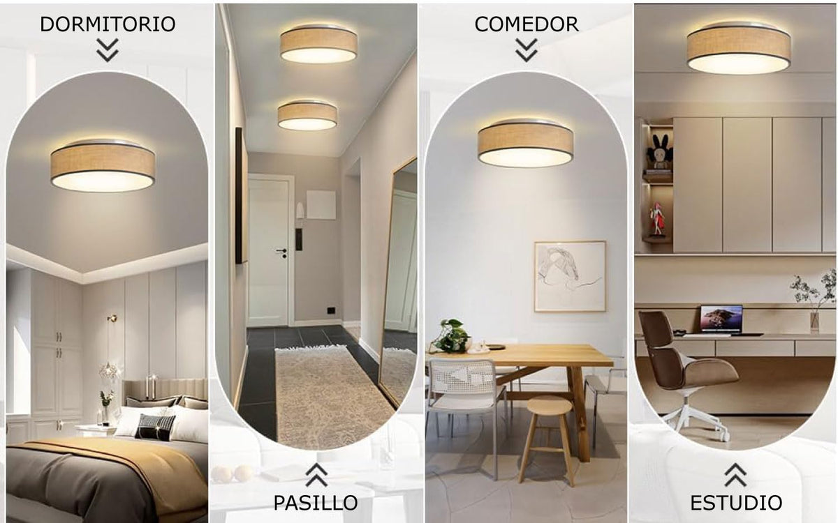 Plafón de Techo Redondo de Tela 38 cm, Pantalla Textil con 2 Casquillo E27 (40W máx.) Lámpara de Techo para Salón, Dormitorio, Pasillo o Habitación Infantil,Sin bombilla (Taupe, 38)