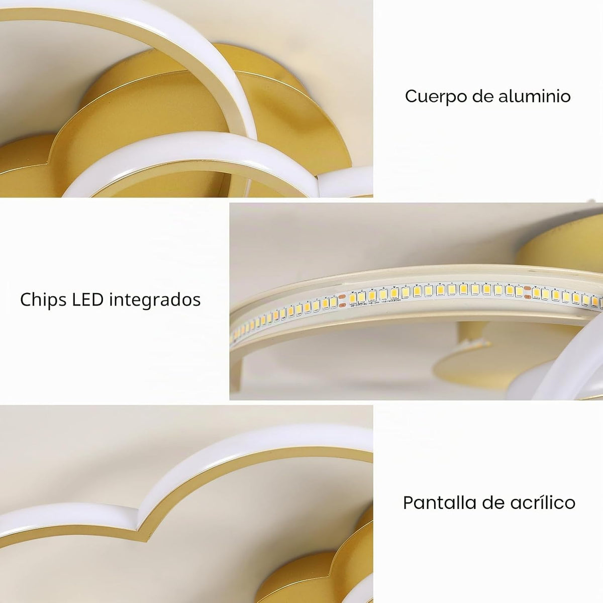 Riserva Plafon Techo LED Regulable 48W, Forma de Corazón, 3000K-6500K, Oro