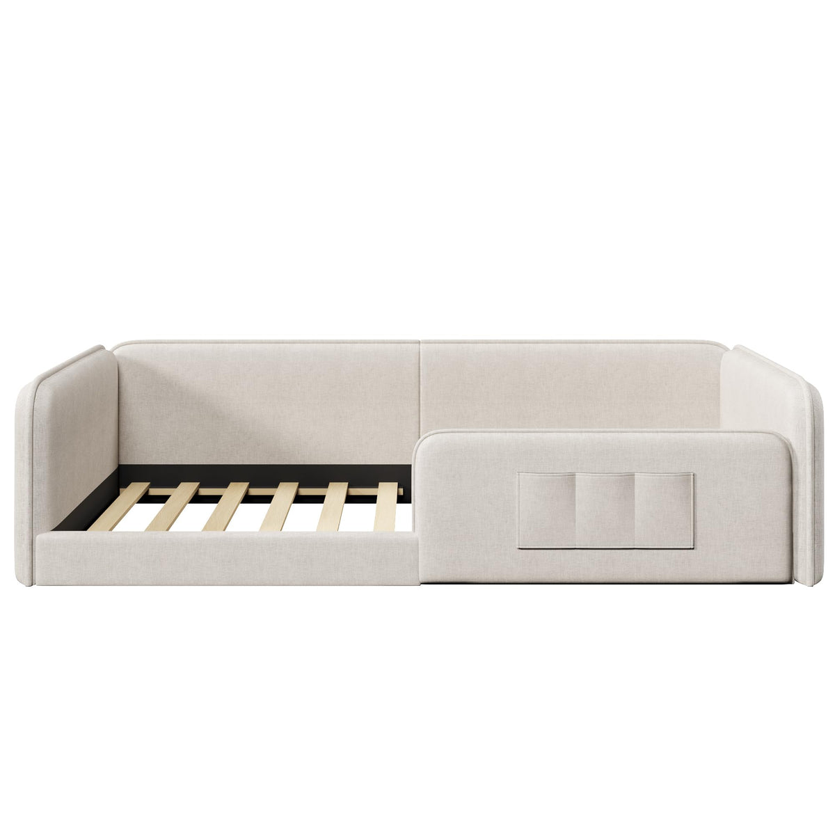 Cama con plataforma 90 x 200 cm con funda de lino suave, acolchado de espuma con marco de seguridad integral, color gris