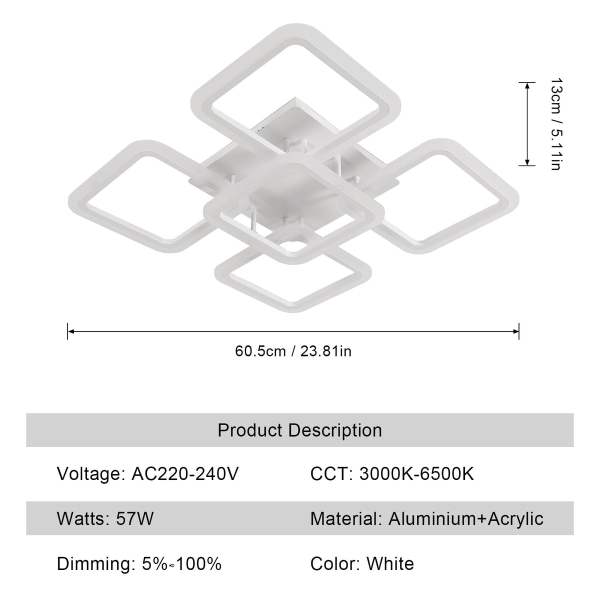 Riserva Plafon Techo LED Regulable 48W, Forma de Corazón, 3000K-6500K, Oro