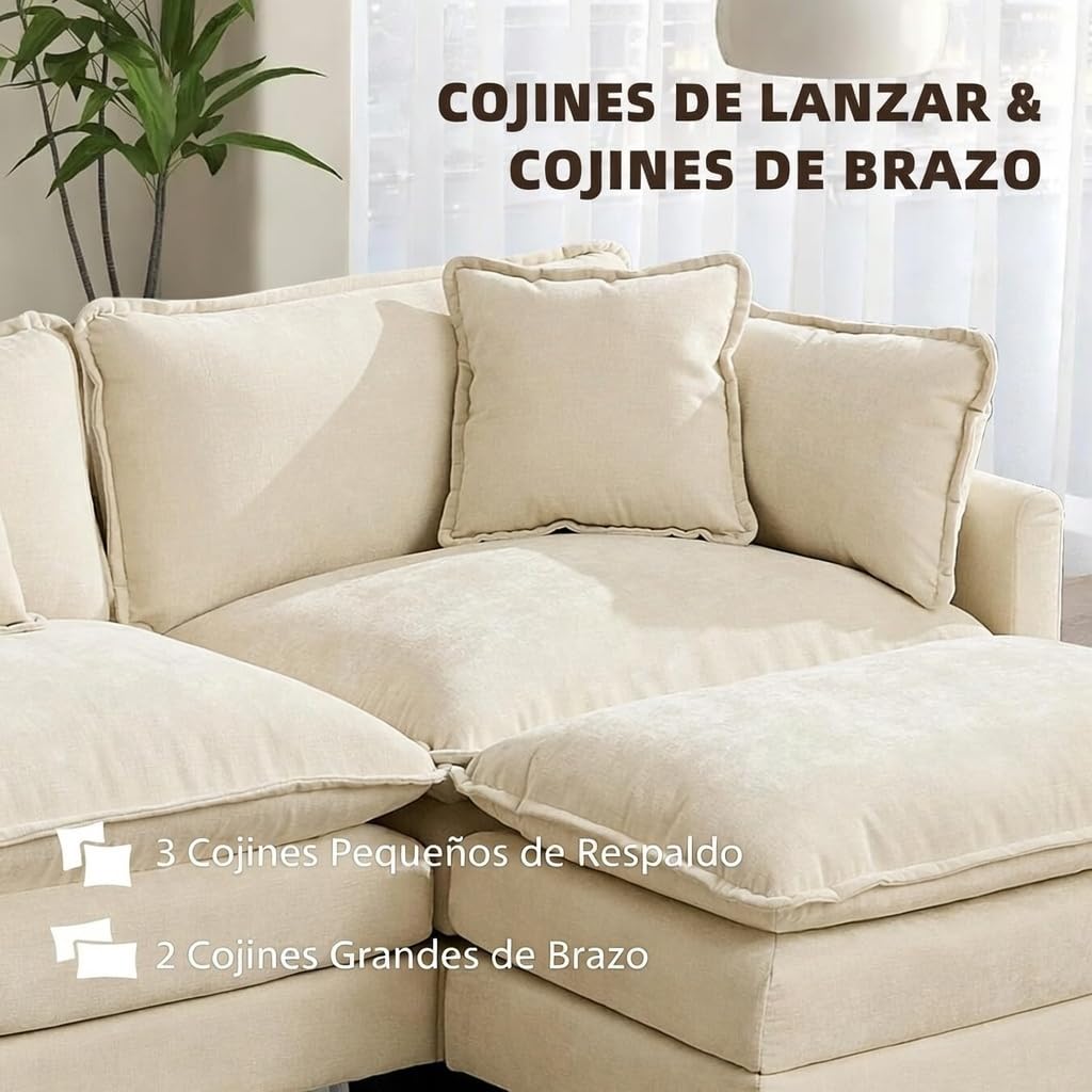 Sofá Modular Modular de 380.0 cm en Forma de L, sofás Convertibles de Gran tamaño, sofá de felpilla de 4 plazas con Asiento Profundo SleeperCloud con Almohadas y 2 otomanas para Sala de