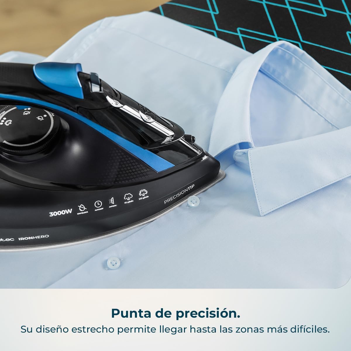 Cecotec Plancha de Ropa IronHero H-3000 Ceramic. Gran Potencia de 3000 W, Calentamiento Rápido, Suela Cerámica XXL, Elimina Arrugas Difíciles, Sistema Antical, Antigoteo y Apagado Automático
