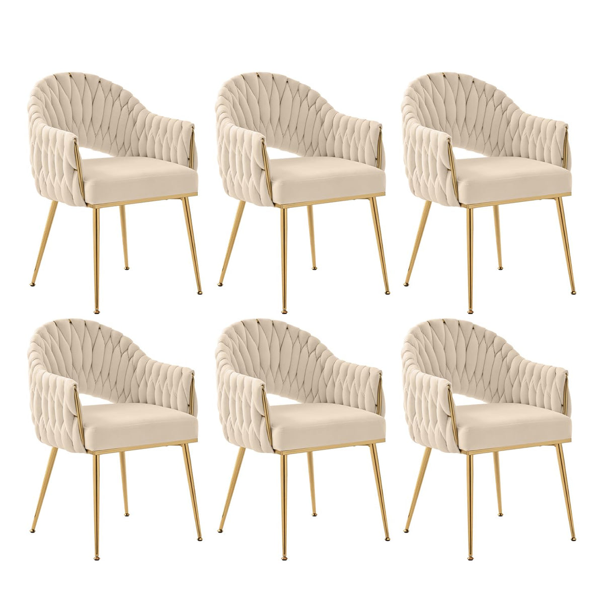 Juego de 4 sillas de comedor de terciopelo, sillones de salón, sillas de comedor con reposabrazos, sillas de cocina con respaldo alto trenzado a mano, silla de tocador con patas doradas