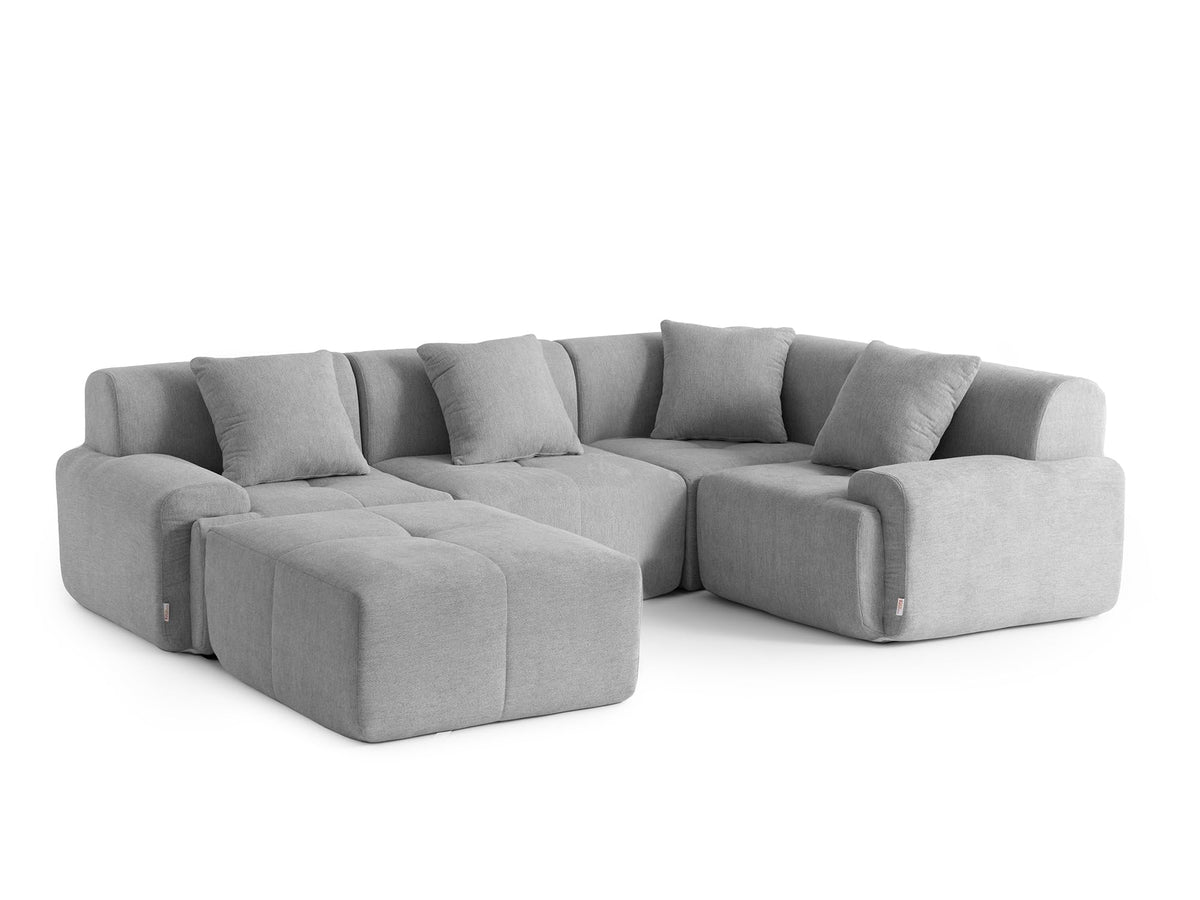 Sofá Modular 3 plazas con Chaise Longue, tapizado en Chenilla, Fundas de Cojines desenfundables (Gris Mineral, 3 plazas con Chaise Longue)