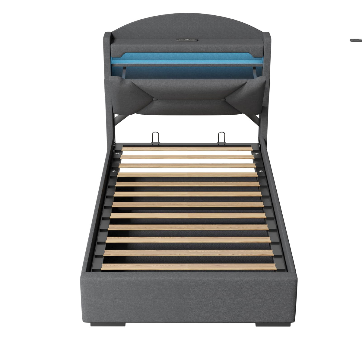 Cama 90x200 cm con Almacenamiento, Cama Individual con LED, Puertos USB y Type-C, Somier 90x200 Hidráulico, Camas Juveniles Camas Infantiles con Cabecero, Lino, Beige, Colchón No Incluido