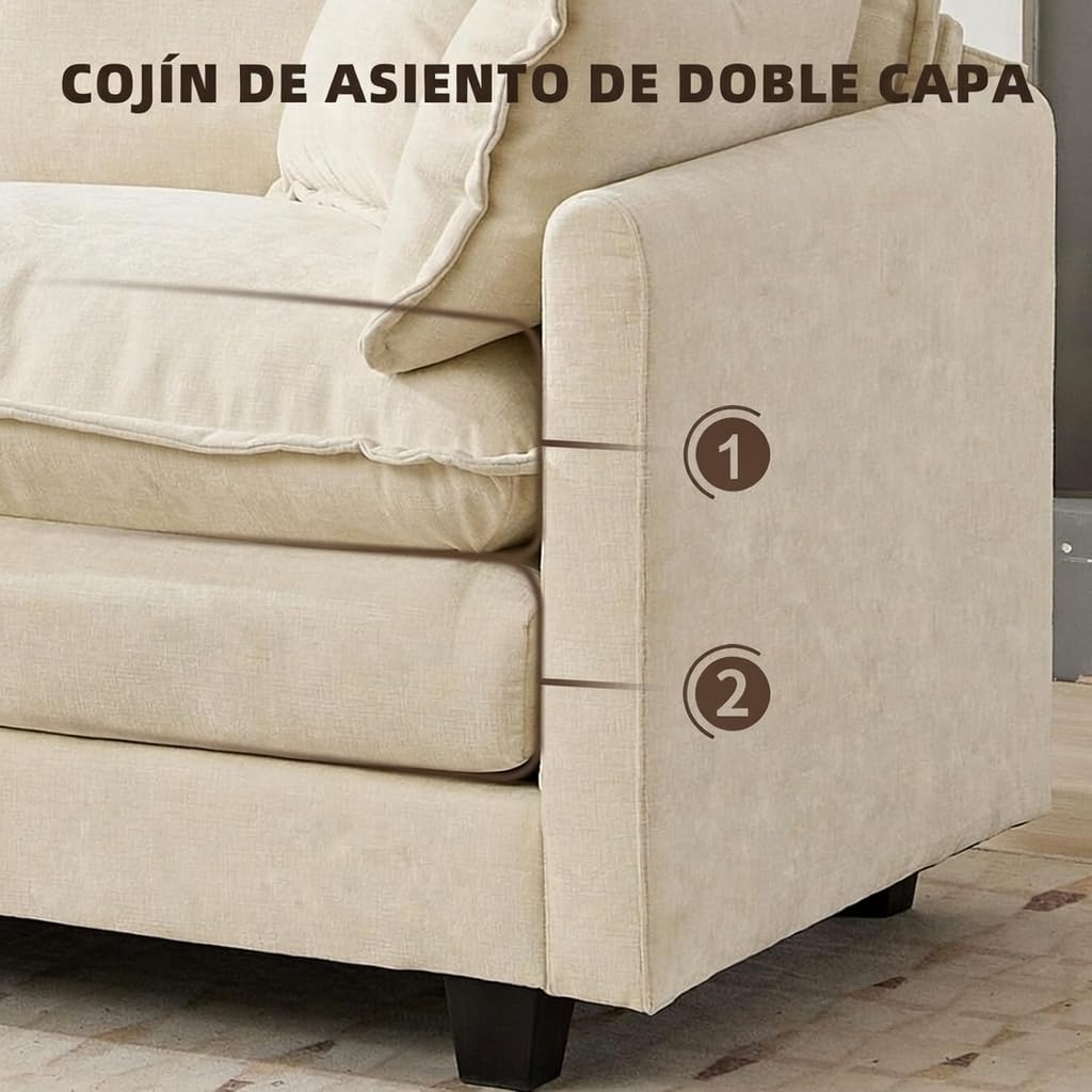 Sofá Modular Modular de 380.0 cm en Forma de L, sofás Convertibles de Gran tamaño, sofá de felpilla de 4 plazas con Asiento Profundo SleeperCloud con Almohadas y 2 otomanas para Sala de