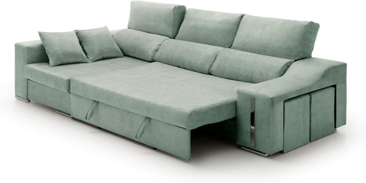 Sofa Chaise Longue Cama con Arcón y Puff Giuliana Agua Marina Izquierda