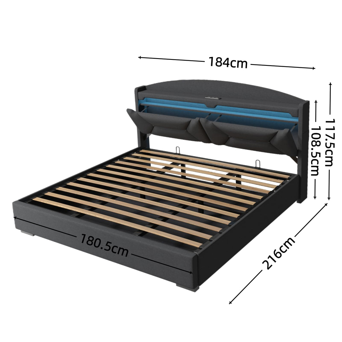 Cama 90x200 cm con Almacenamiento, Cama Individual con LED, Puertos USB y Type-C, Somier 90x200 Hidráulico, Camas Juveniles Camas Infantiles con Cabecero, Lino, Beige, Colchón No Incluido