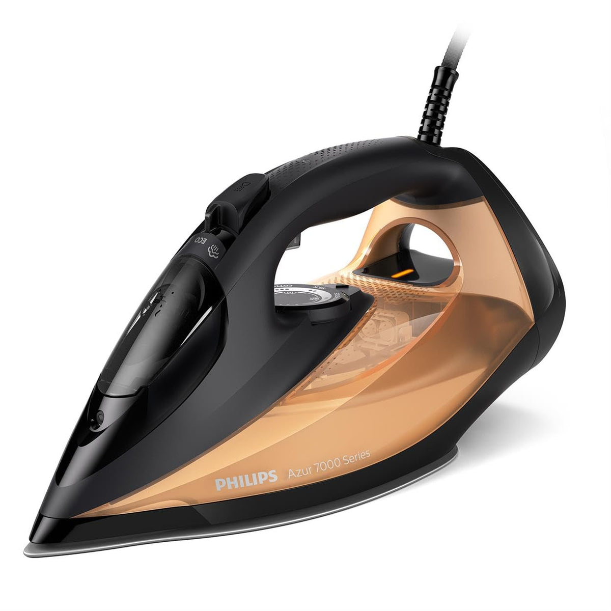 Philips Azur Series 7000 Plancha de vapor - 2800 W, 50 g/min de vapor continuo, 250g de golpe de vapor, vapor vertical, suela SteamGlide Plus, Louros/Algodón Azul (DST7020/20)