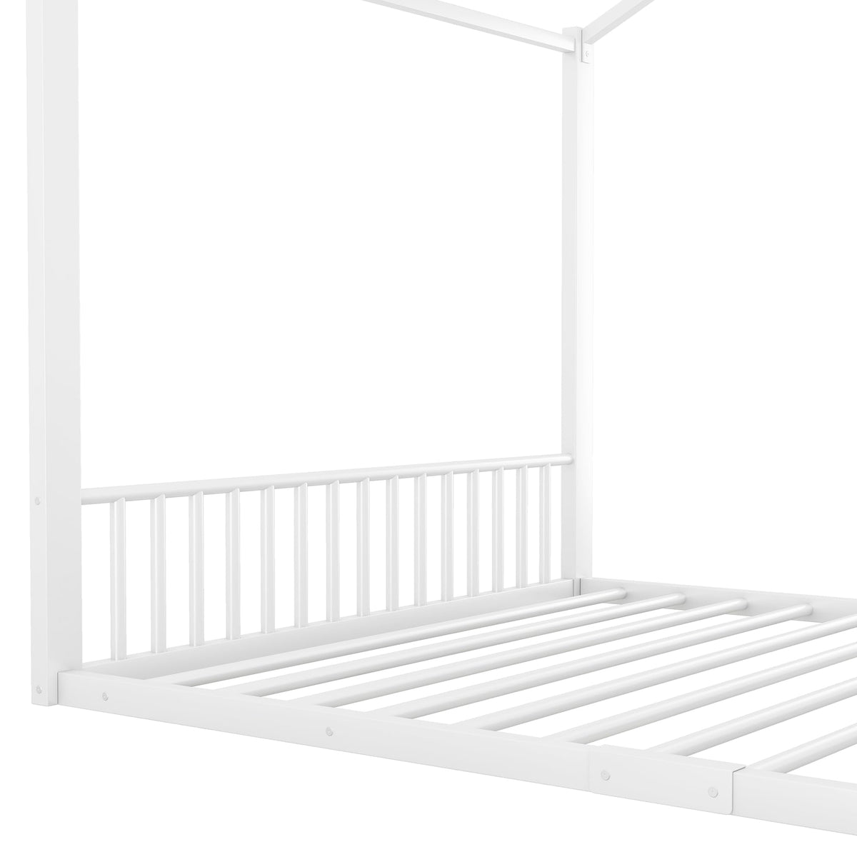 Cama infantil de 90 x 200 cm, dos camas de 90 cm con protección anticaídas, cama doble con modelado de casa, marco de hierro, color blanco, ideal para 2 niños