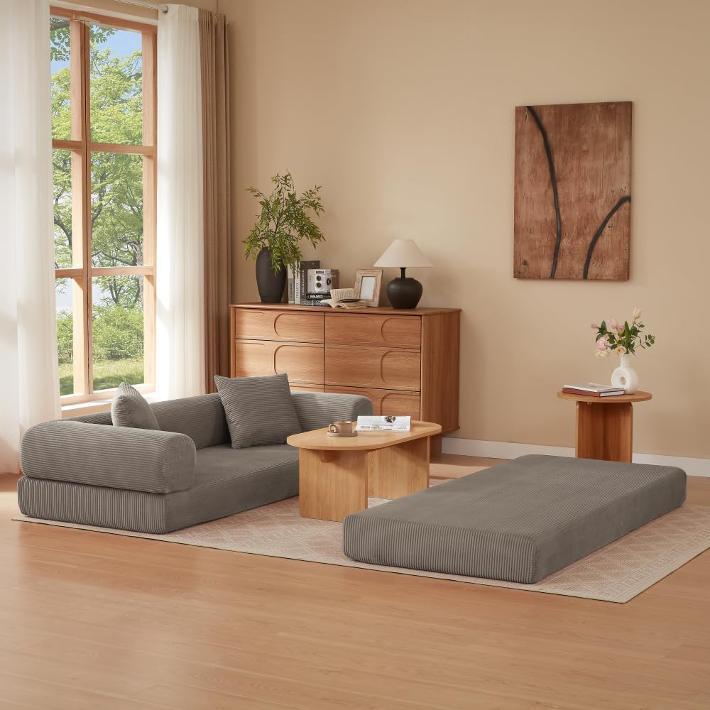 Sapgaks Sofá Convertible, Sofá Cama, Sofá 2 Plazas sin Marco, Sofá Plegable de Compresión, Diseño Cuadrado Clásico, No requiere Montaje (Verde-1)
