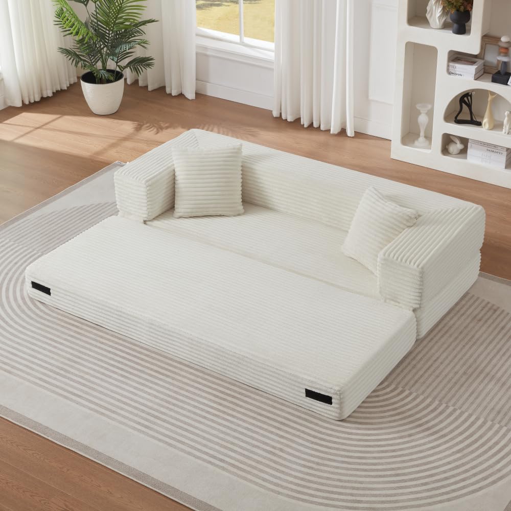 Sapgaks Sofá Convertible, Sofá Cama, Sofá 2 Plazas sin Marco, Sofá Plegable de Compresión, Diseño Cuadrado Clásico, No requiere Montaje (Verde-1)