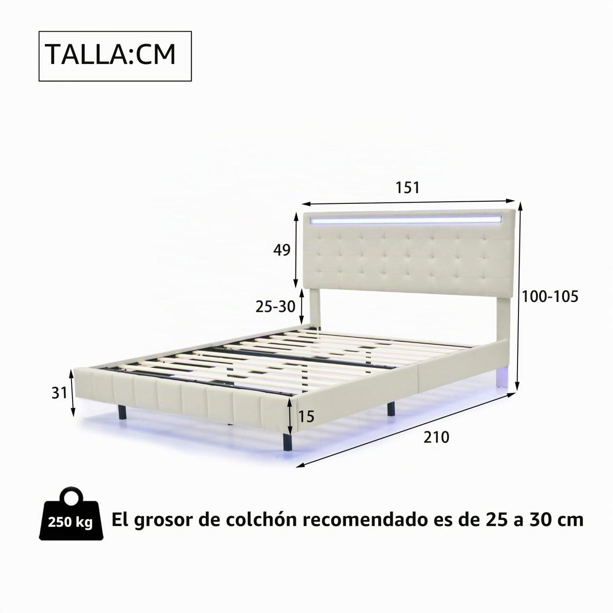 BRILVERDE Cama Tapizada 160x200 con Almacenamiento, Cama matrimonial con cajones, Cama Nido con LED, Cabecero Acolchado y Base de Láminas, Terciopelo (Beige, 160 x 200 cm)