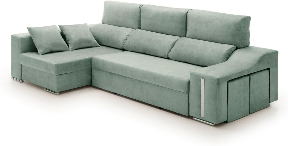 Sofa Chaise Longue Cama con Arcón y Puff Giuliana Agua Marina Izquierda