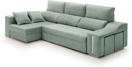 Sofa Chaise Longue Cama con Arcón y Puff Giuliana Agua Marina Izquierda