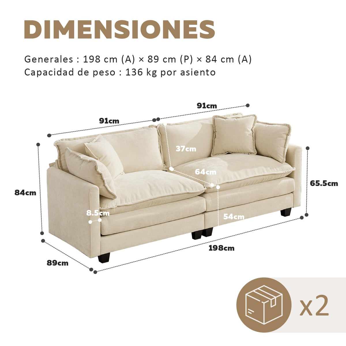 Sofá Modular Modular de 380.0 cm en Forma de L, sofás Convertibles de Gran tamaño, sofá de felpilla de 4 plazas con Asiento Profundo SleeperCloud con Almohadas y 2 otomanas para Sala de