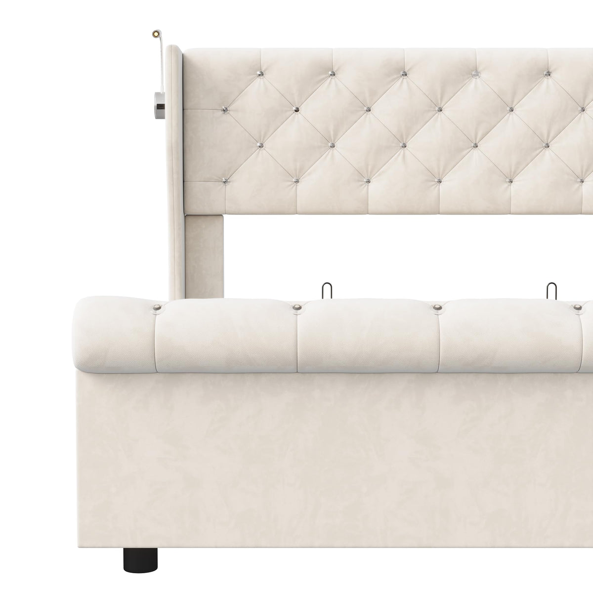 BRILVERDE Cama Tapizada 140x200 con Almacenamiento hidráulico, Cama matrimonial con Toma USB y luz LED, Cabecero Acolchado y Base de Láminas, Terciopelo (Beige, 140 x 200 cm)