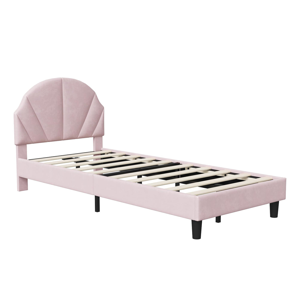 Cama Infantil tapizada 140 x 200 cm con LED, Cama tapizada para niños 140 x 200 con cabecera Ajustable Marco de Camas, Camas de Princesa para Niña en Forma de Corona con Somier(Rosa, 140 x 200)