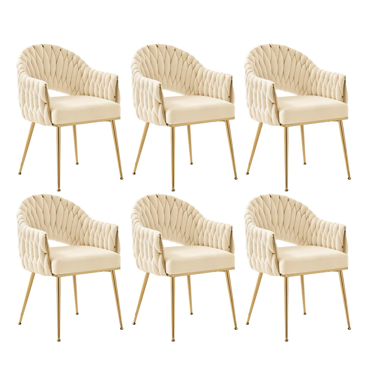 Juego de 4 sillas de comedor de terciopelo, sillones de salón, sillas de comedor con reposabrazos, sillas de cocina con respaldo alto trenzado a mano, silla de tocador con patas doradas