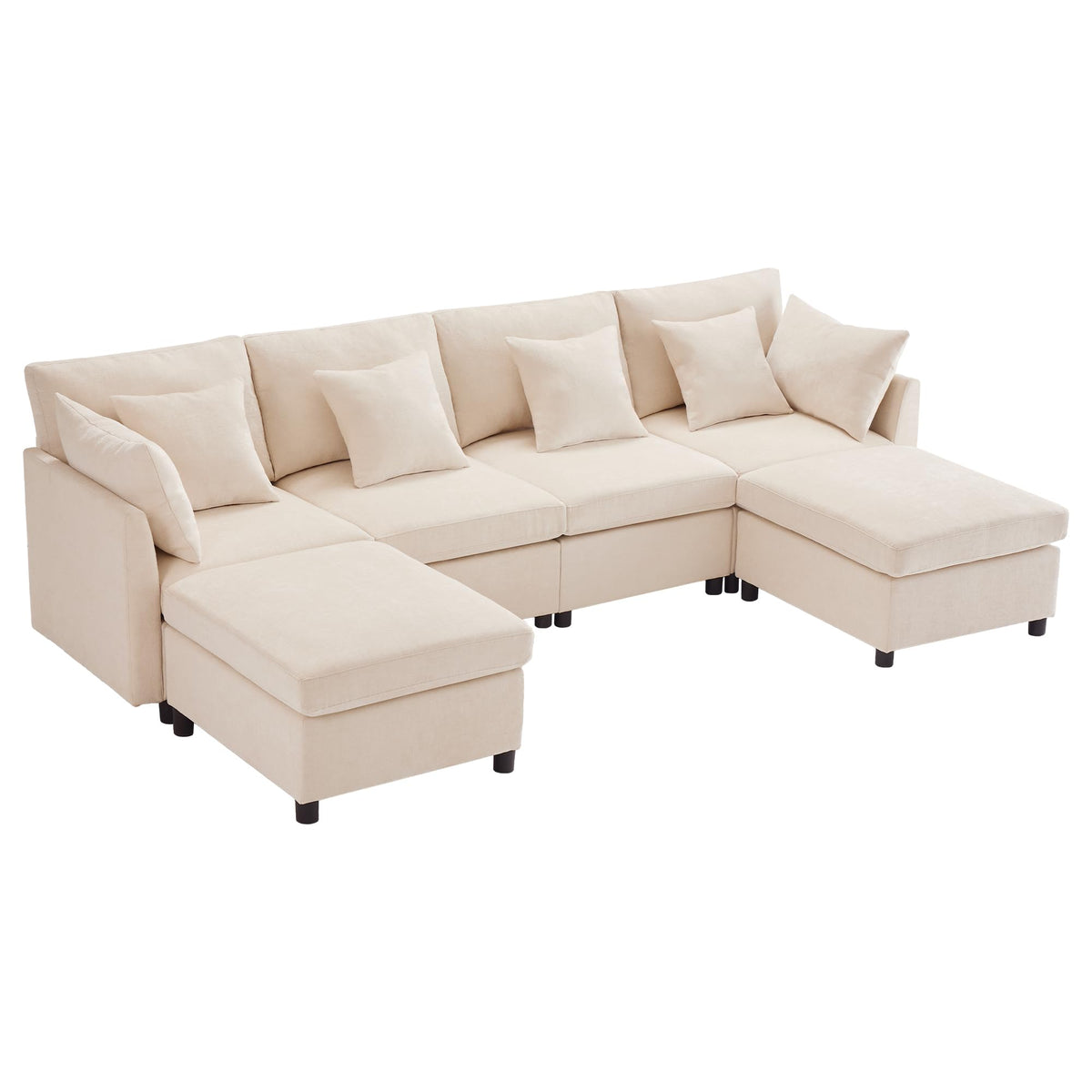 Sapgaks Sofá Seccional en U Moderno,Sofá 4 plazas,Mueble Acolchado de diseño Moderno,Tela de Chenilla (Beige)