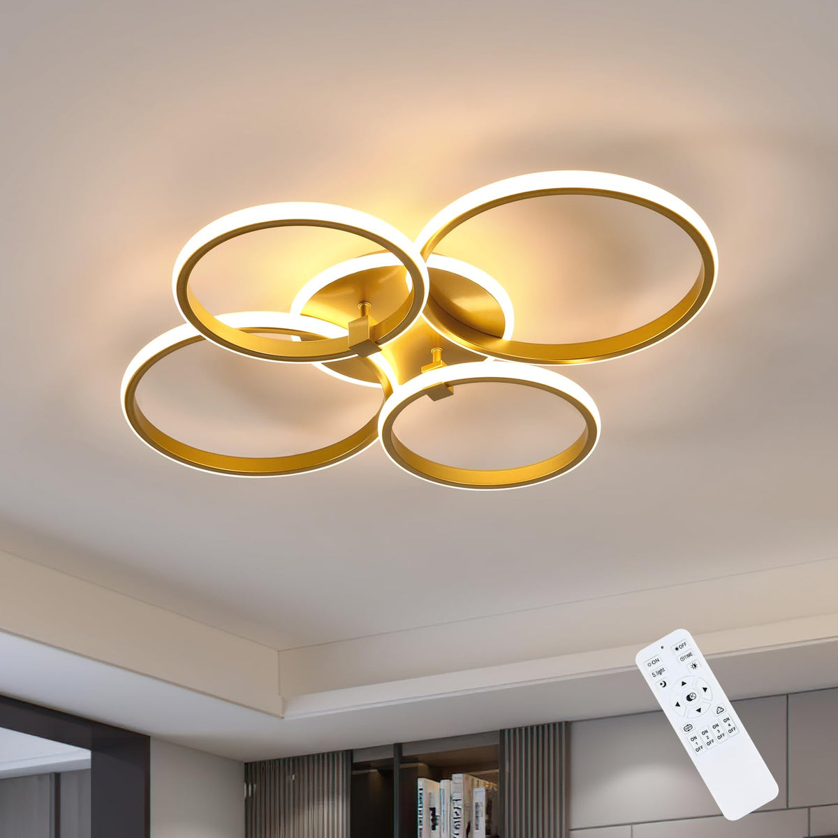 Riserva Plafon Techo LED Regulable 48W, Forma de Corazón, 3000K-6500K, Oro