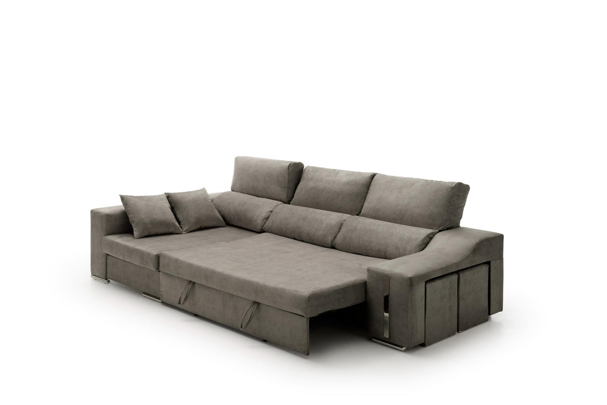 Sofa Chaise Longue Cama con Arcón y Puff Giuliana Agua Marina Izquierda