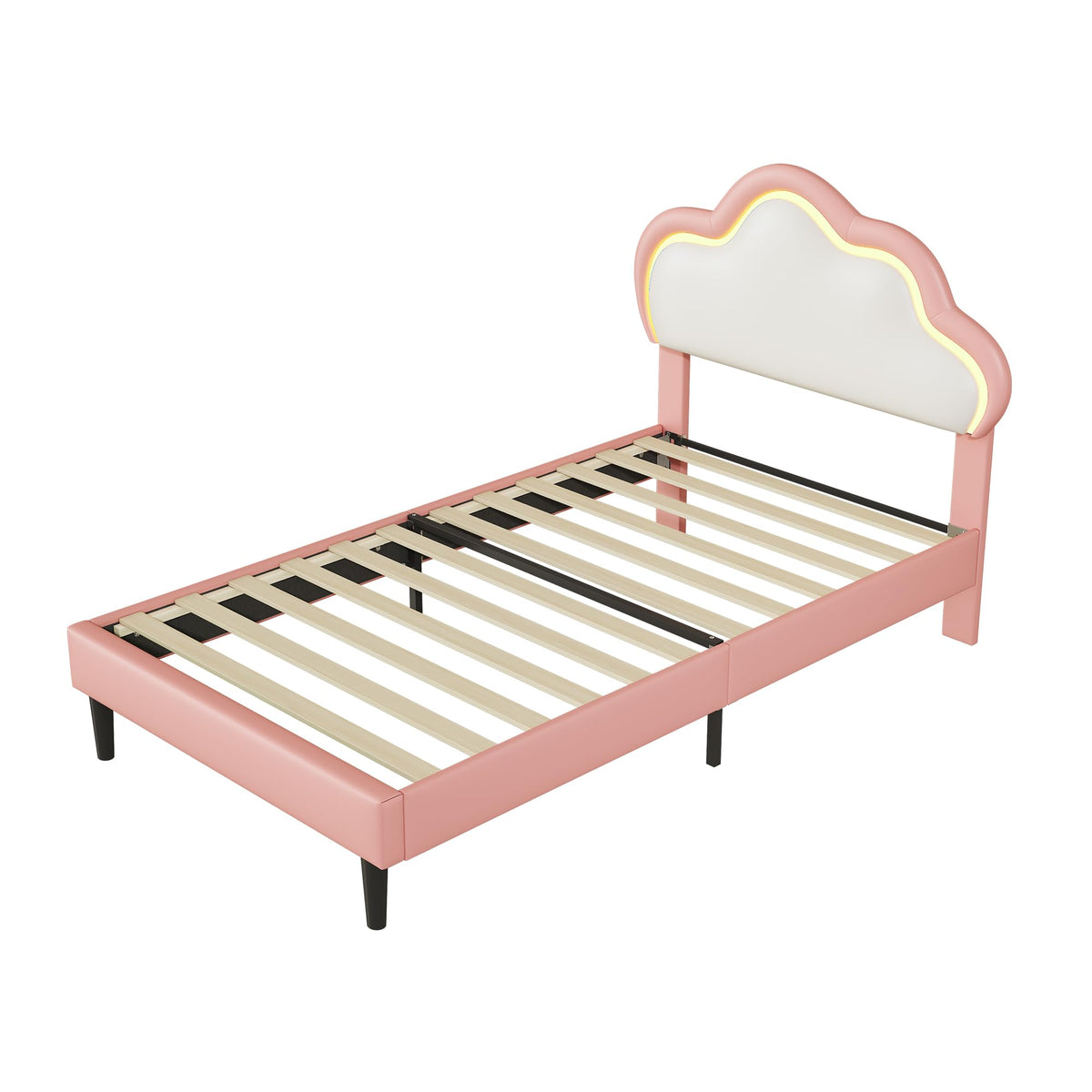 LIVLUX Cama Tapizada 90 x 200 cm, Cama Princesa con Cabezal LED Ajustable y Somier de Lamillas, Cama para Niña, Diseño en Forma de Corona para Niños y Adolescentes (Rosa, 90 x 200 cm)