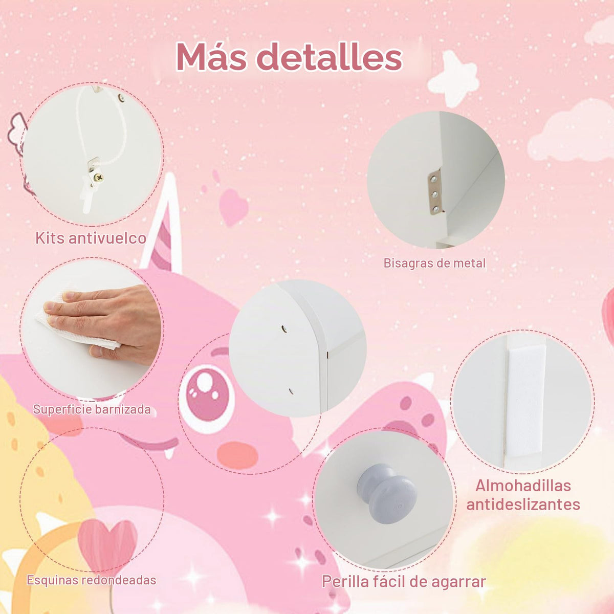 LIFEZEAL 2 en 1 Set de Tocador Niños, Tocador Infantil con Cajón y Estante, Mesa de Maquillaje con Espejo LED y Taburete, para Niñas a Partir de 3 Años