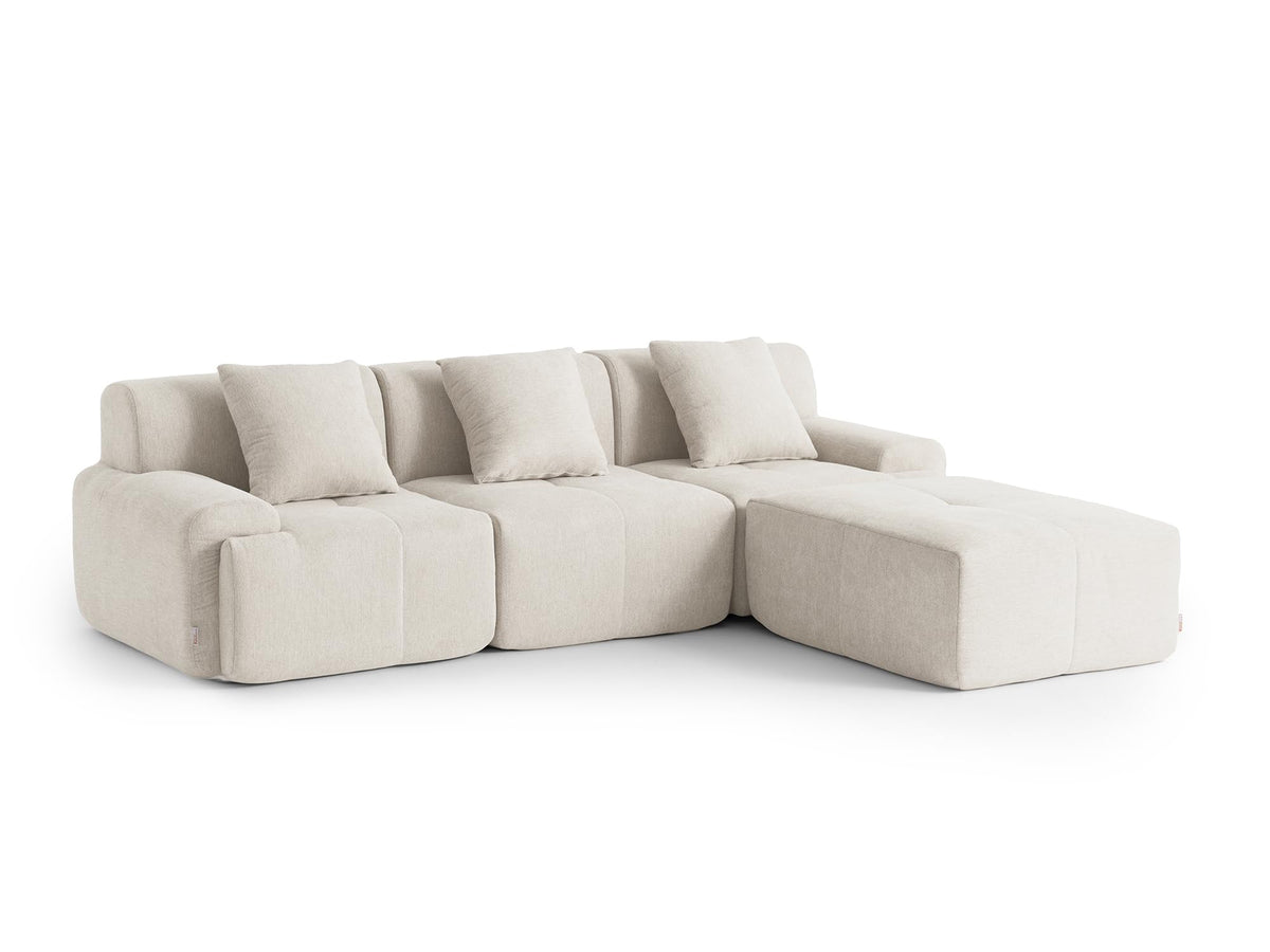 Sofá Modular 3 plazas con Chaise Longue, tapizado en Chenilla, Fundas de Cojines desenfundables (Gris Mineral, 3 plazas con Chaise Longue)