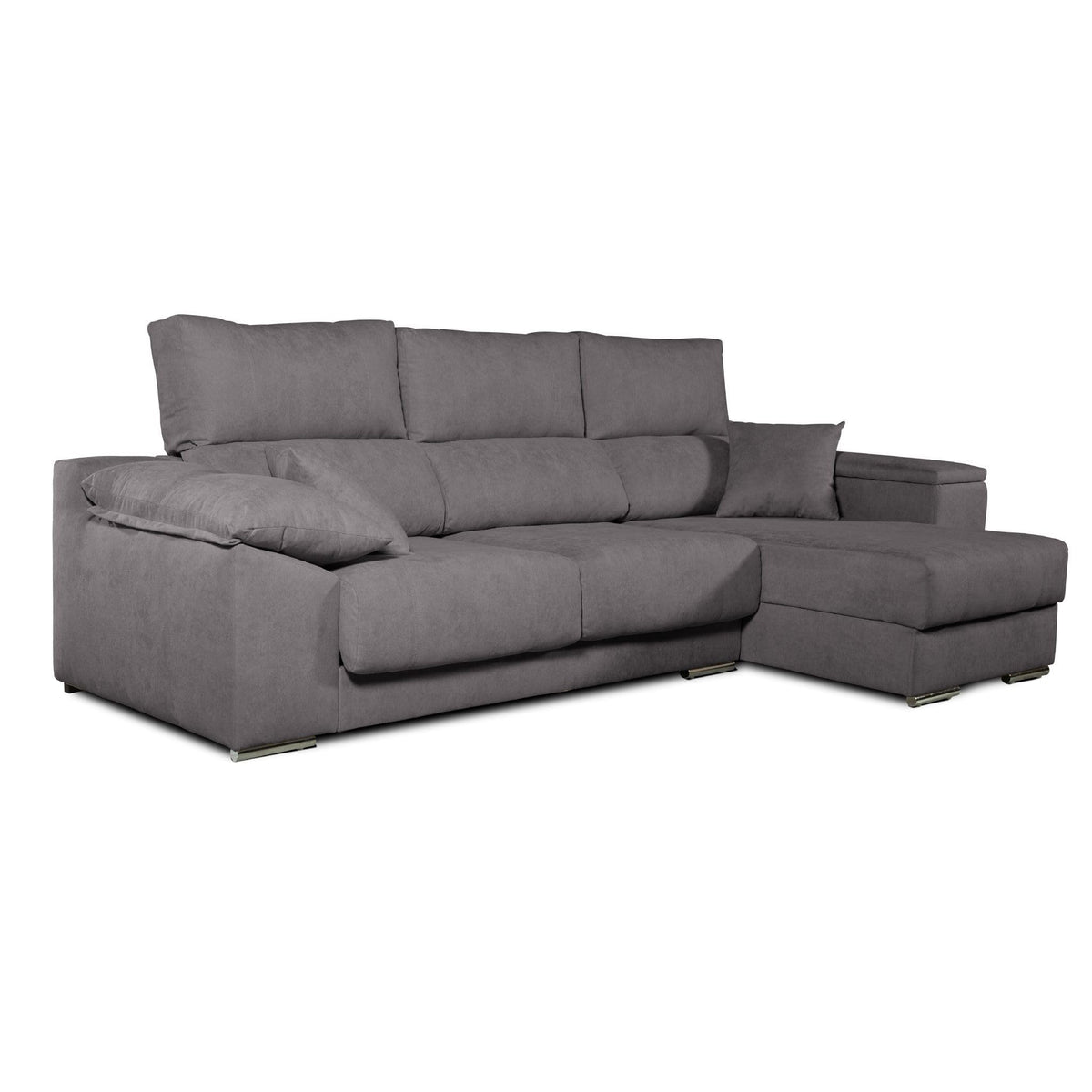Sofá Chaise Longue Corsa Moderno y Contemporáneo | Confort Máximo con Asientos Deslizantes y Respaldos Reclinables | Tela Antimanchas Aqualine, Arcón de Almacenaje, Hecho en España – Beige Derecha