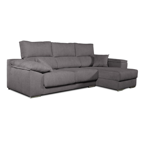 Sofá Chaise Longue Corsa Moderno y Contemporáneo | Confort Máximo con Asientos Deslizantes y Respaldos Reclinables | Tela Antimanchas Aqualine, Arcón de Almacenaje, Hecho en España – Beige Derecha