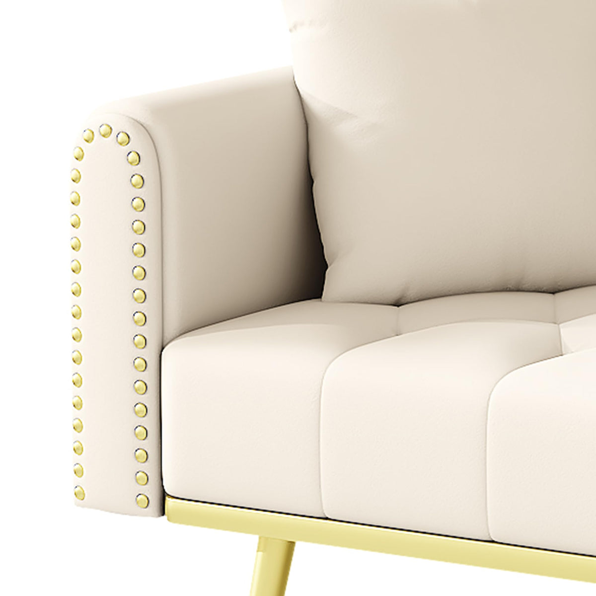 Azkoeesy Sofá cama de 2 plazas con soporte para bebidas, 175 cm, sofá cama con función de dormir, respaldo ajustable en 3 posiciones, patas metálicas doradas y remaches, para sala de estar y cine en