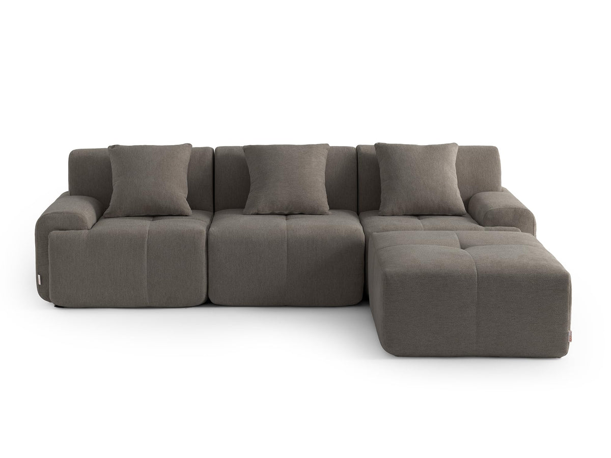 Sofá Modular 3 plazas con Chaise Longue, tapizado en Chenilla, Fundas de Cojines desenfundables (Gris Mineral, 3 plazas con Chaise Longue)