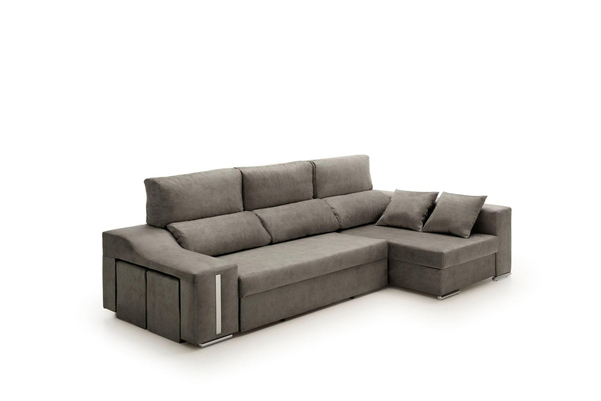 Sofa Chaise Longue Cama con Arcón y Puff Giuliana Agua Marina Izquierda