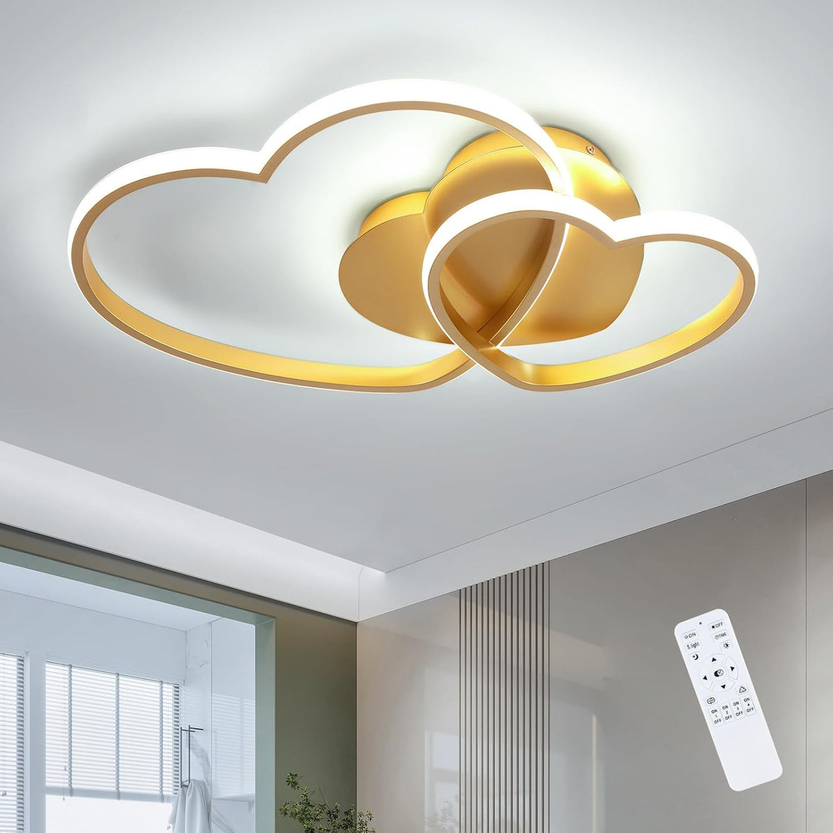 Riserva Plafon Techo LED Regulable 48W, Forma de Corazón, 3000K-6500K, Oro