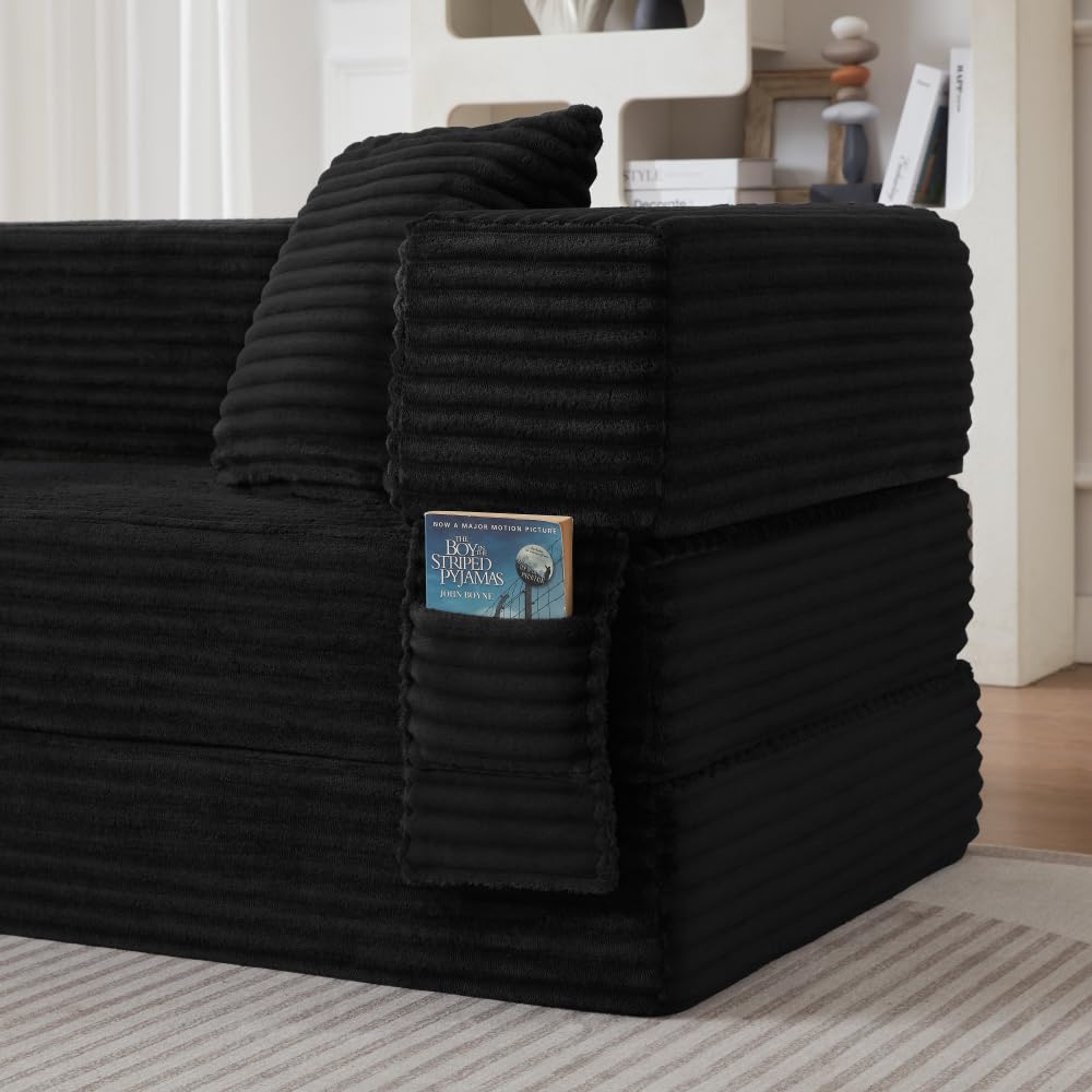 Sapgaks Sofá Convertible, Sofá Cama, Sofá 2 Plazas sin Marco, Sofá Plegable de Compresión, Diseño Cuadrado Clásico, No requiere Montaje (Verde-1)